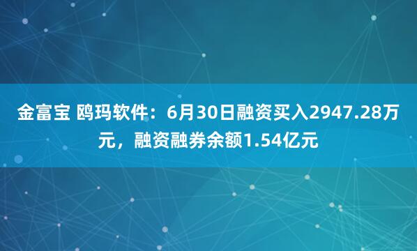 金富宝 鸥玛软件：6月30日融资买入2947.28万元，融资融券余额1.54亿元